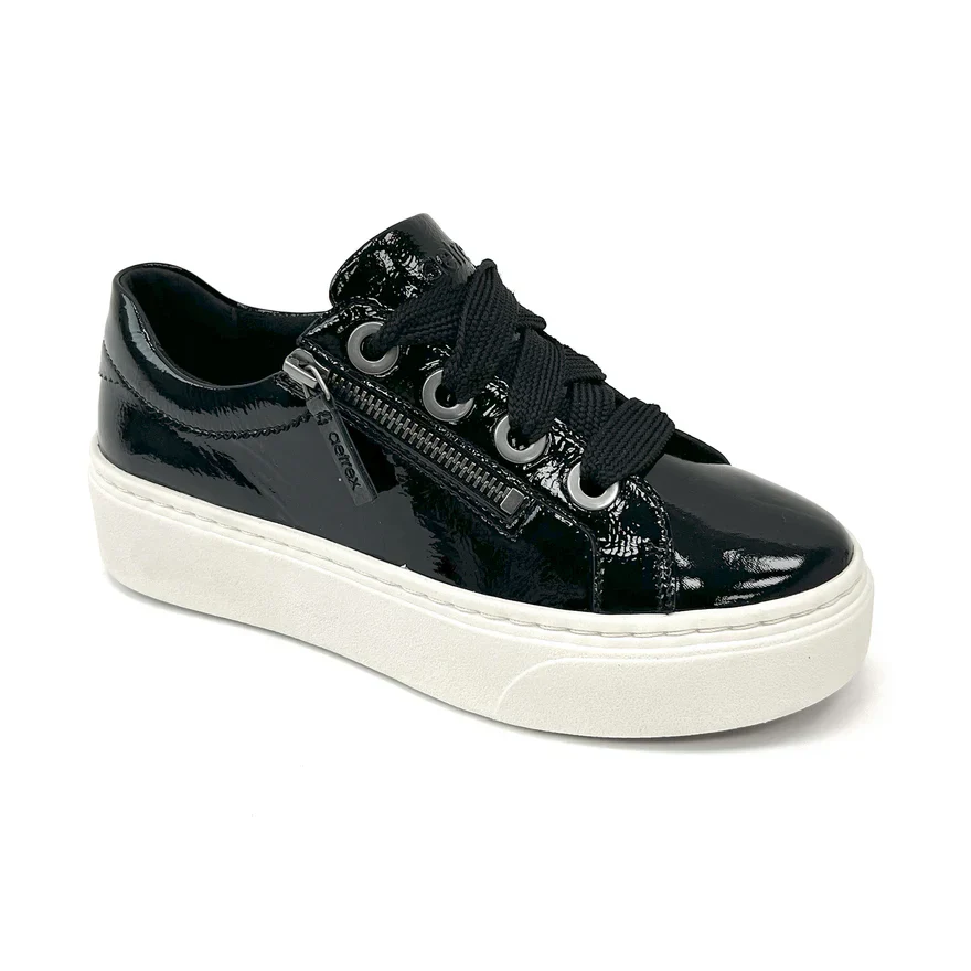 AETREX- WOMEN'S AUBREY ARCH SUPPORT PLATFORM BLACK PATENT SNEAKER - Image 2