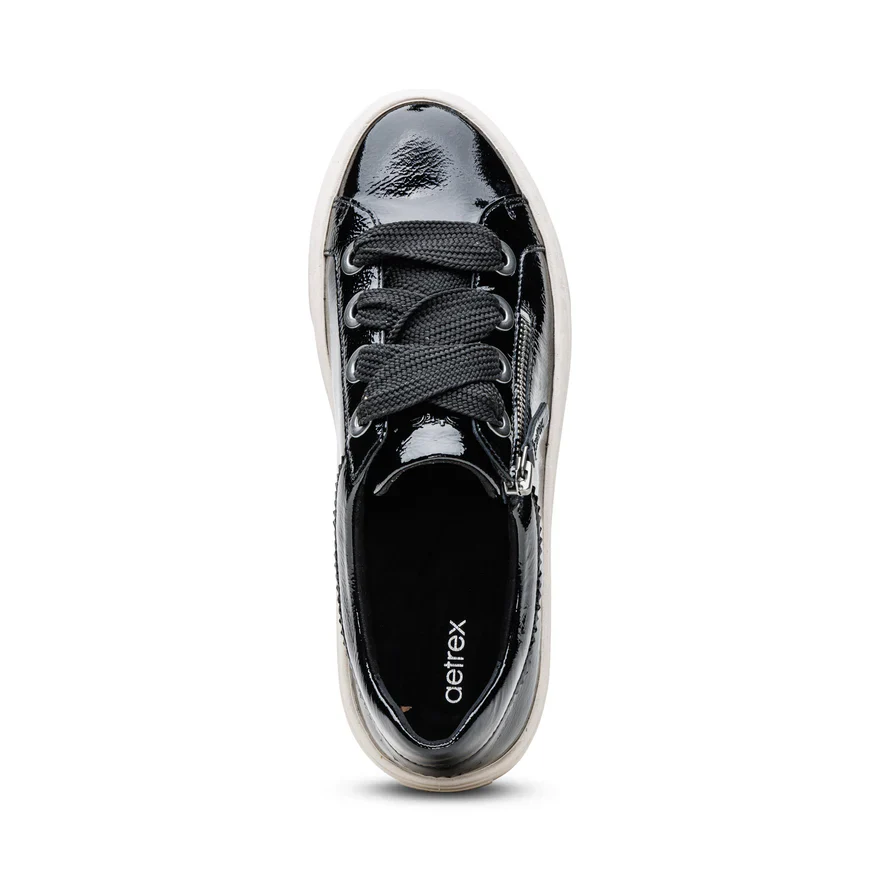AETREX- WOMEN'S AUBREY ARCH SUPPORT PLATFORM BLACK PATENT SNEAKER - Image 5