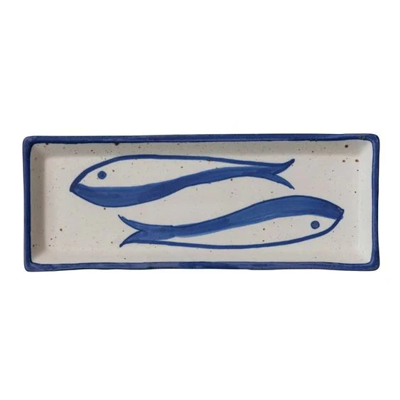 CREATIVE CO-OP- HAND-PAINTED STONEWARE FISH PLATE