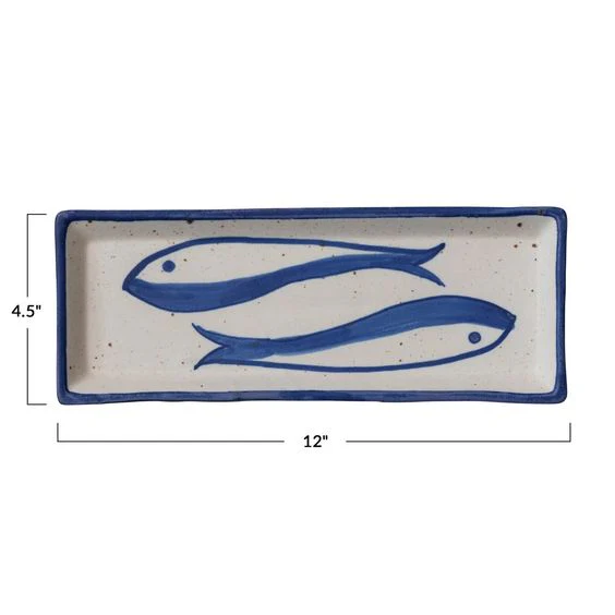 CREATIVE CO-OP- HAND-PAINTED STONEWARE FISH PLATE - Image 3