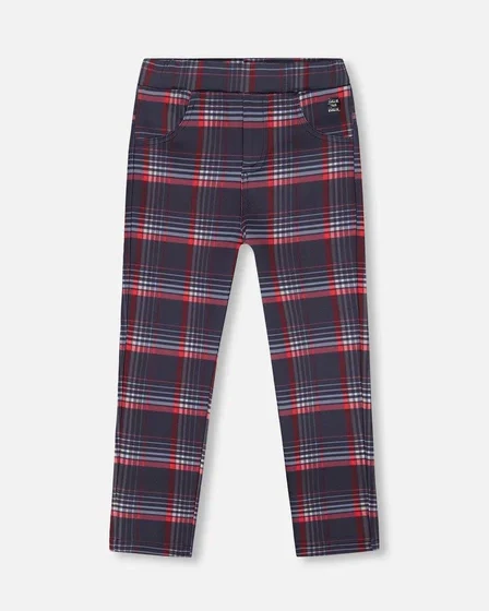 DEUX PAR DEUX- KIDS' MILANO RED AND NAVY PLAID TREGGINGS PANT - Image 2