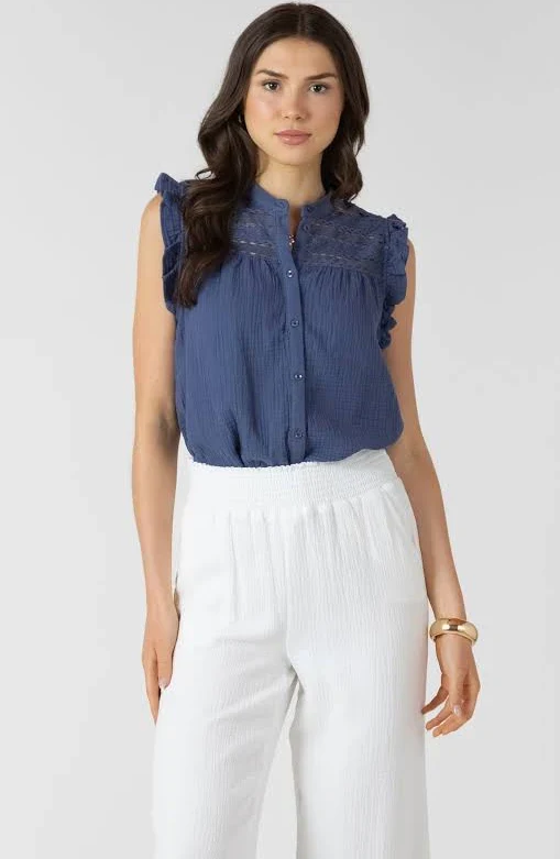 DEX - LACE INSERT BUTTON FRONT BLOUSE