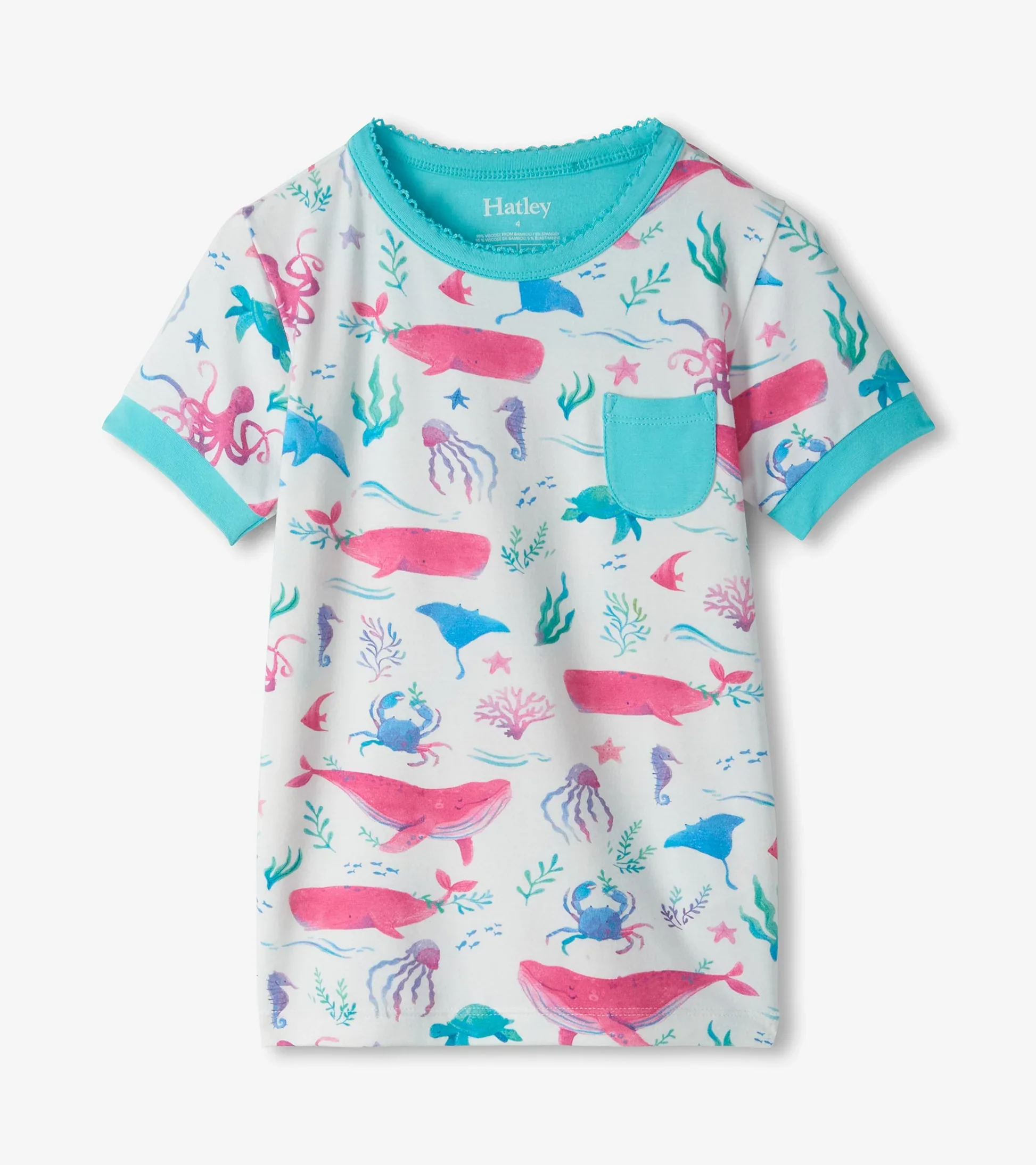 HATLEY -  KIDS PAINTED SEALIFE BAMBOO SHORT PAJAMA SET - Image 4