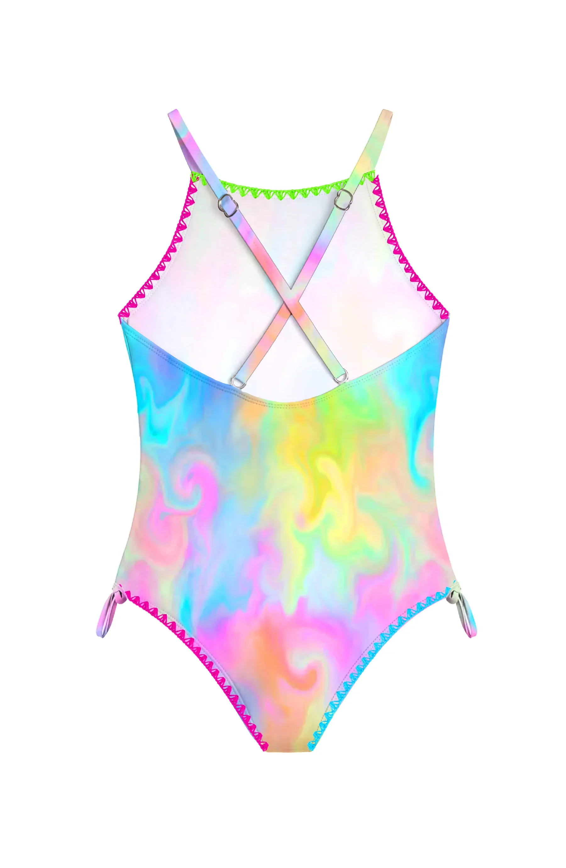 LIMEAPPLE -Azura Marble Printed One Piece Swimsuit with Embroidered Trim - Image 2