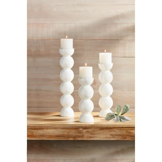 MUDPIE- MED WHITE LACQUER CANDLE STICK - Image 2