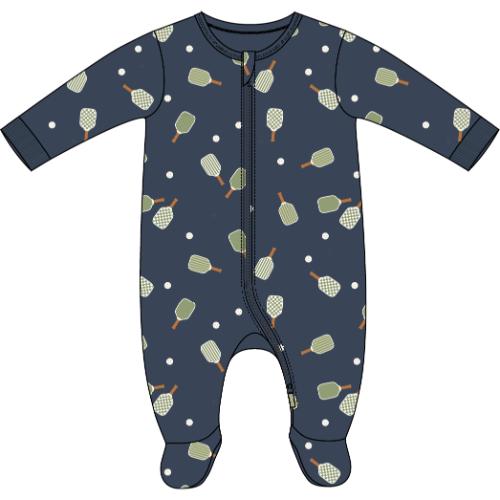 PETIT LEM- Baby Pickleball Print on Dress Blue Sleeper - Image 3