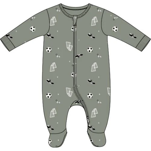 PETIT LEM- Baby Soccer Print on Olive Sleeper - Image 3