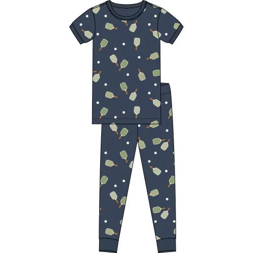PETIT LEM- Kids Pickleball Print on Dress Blue Short-Sleeved PJ Set - Image 3