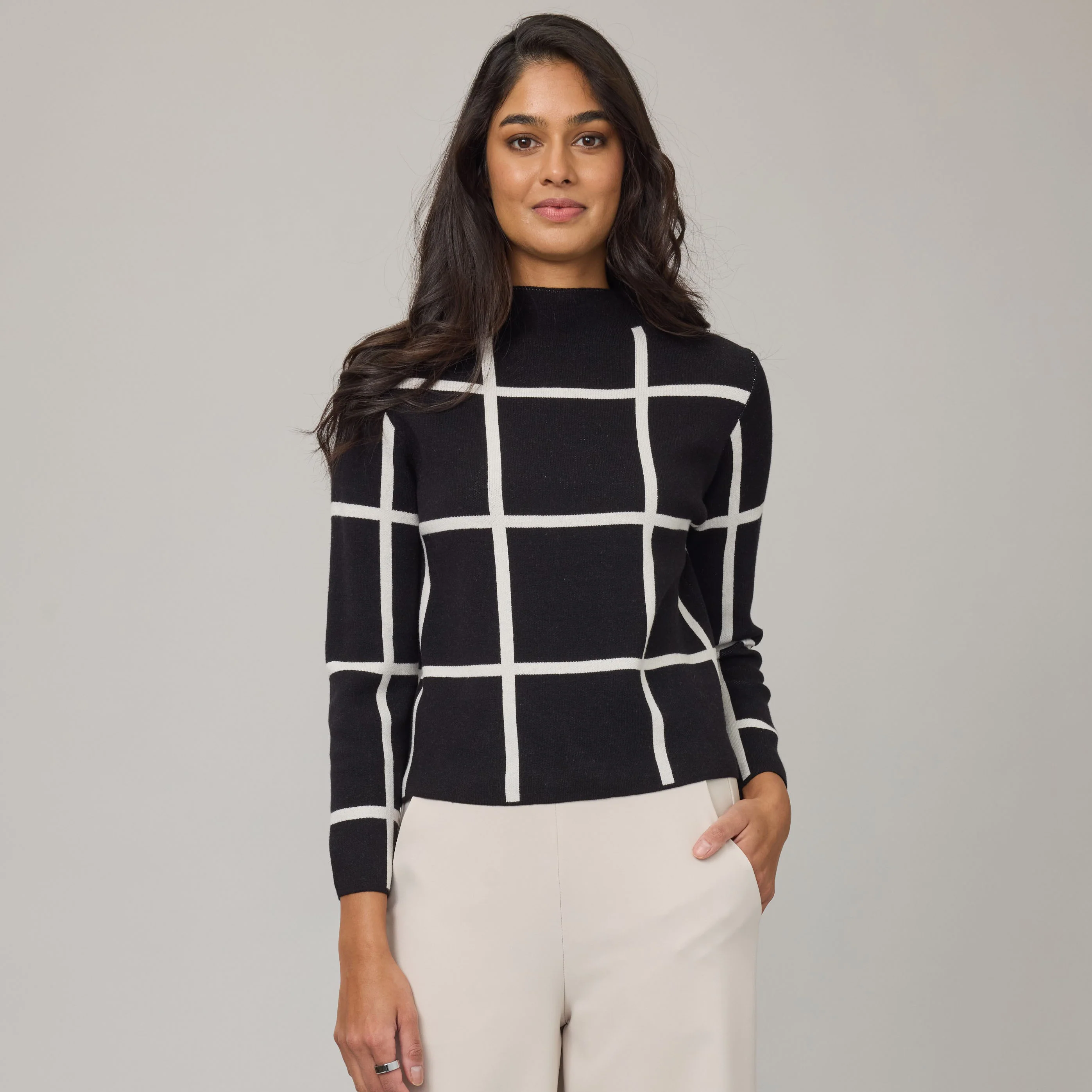 PISTACHE- WOMEN'S CHECK KNIT SWEATER - Image 2
