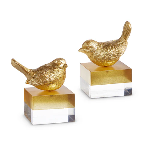 RAZ IMPORT- 5" GOLD BIRD ON TWO-TONE BLOCK DECOR