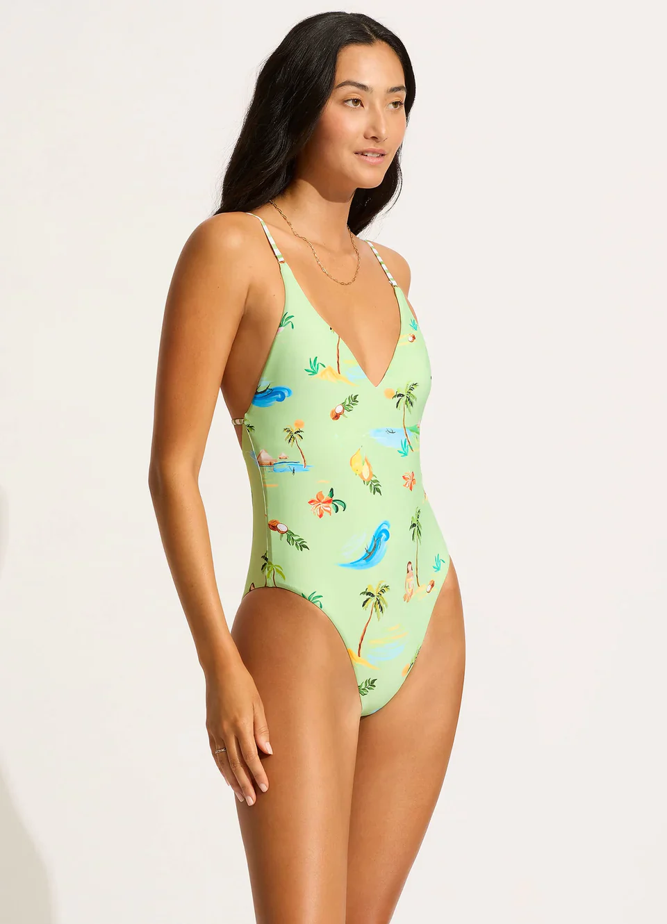 SEAFOLLY- WOMEN'S ONE PIECE ISLA PALM V NECK SWIMSUIT - Image 3