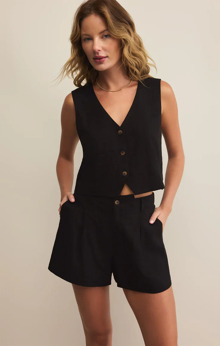 Z SUPPLY- WOMEN'S LINEN SHORTS (Black & White) - Image 5